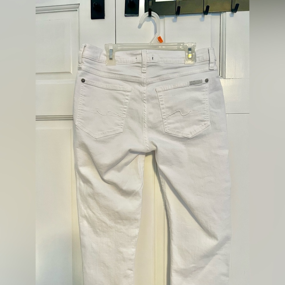 7 For All Mankind Roxanne Ankle Skinny Jeans White 28 Mid Rise Distressed Hem - Picture 6 of 8